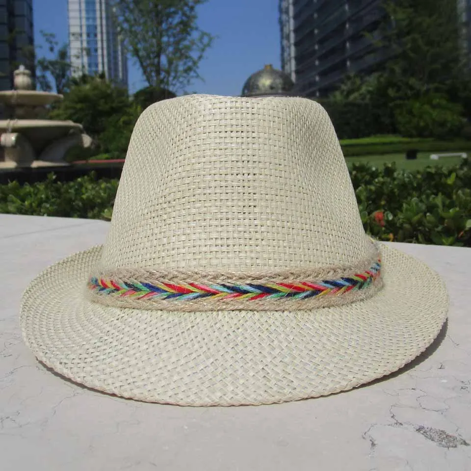 

Summer Unisex Sun Hat Casual Vacation Panama straw Hat Women Beach Jazz Men Hats With Colored Hemp Rope Foldable Chapeau