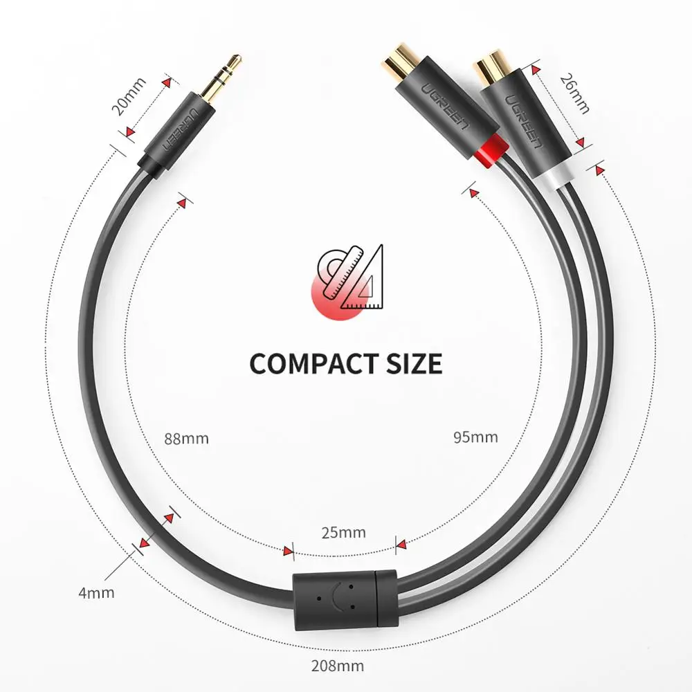 UGREEN 3.5MM  2 RCA   ׷  ̺ Y    forComputer Ŀ 3.5 RCA  ̺