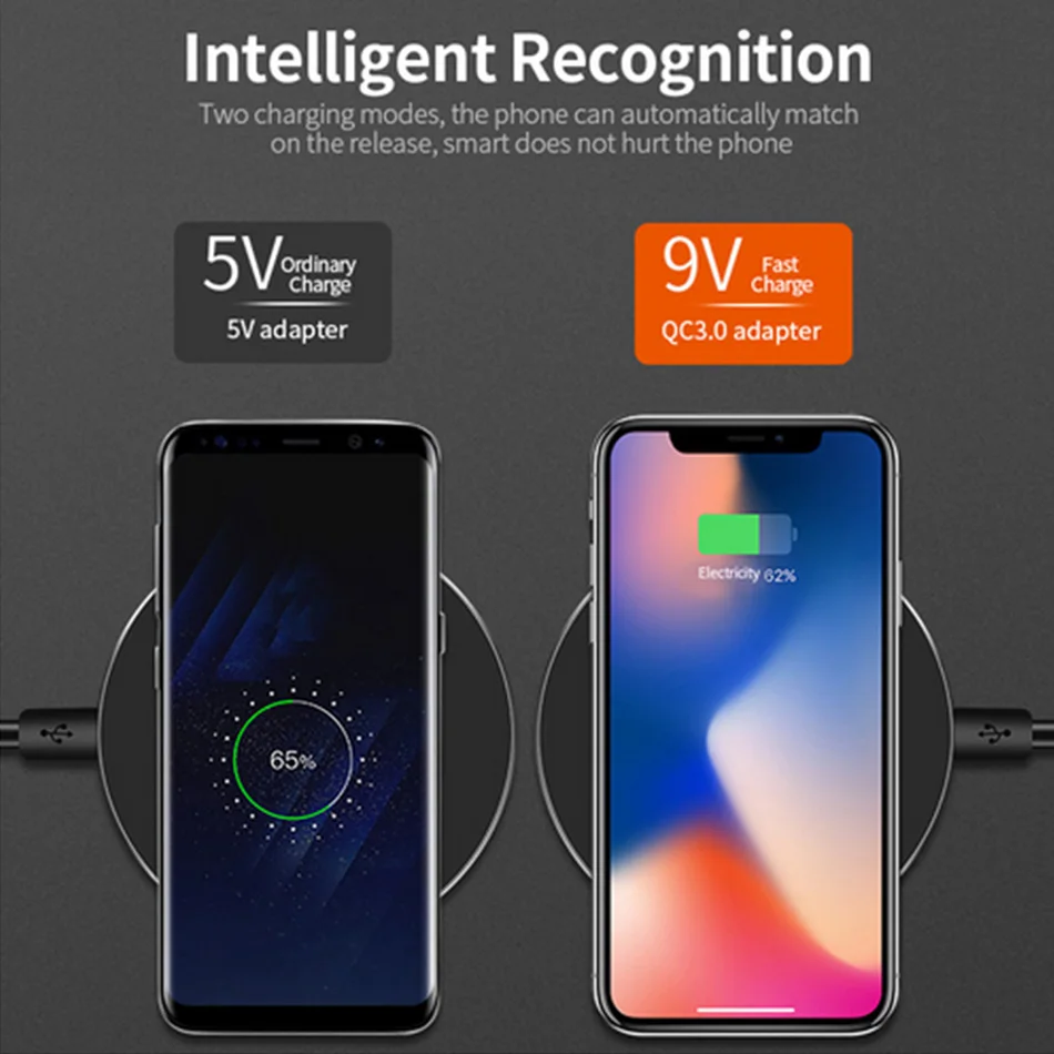 Беспроводное зарядное устройство VIKEFON Qi для iPhone 8 X XR XS Max QC3.0 10 Вт быстрая