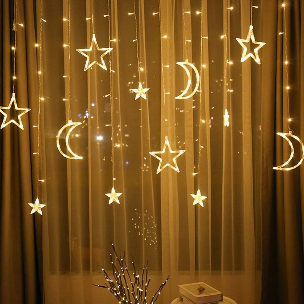 

New Year LED Curtain Star Moon String Light Fiary Garland for Christmas Home Indoor Decoration EU/US/UK plug