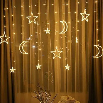 Nieuwe Jaar Led Gordijn Star Moon String Licht Fiary Garland Voor Kerstmis Thuis Indoor Decoratie Eu/Us/Uk plug