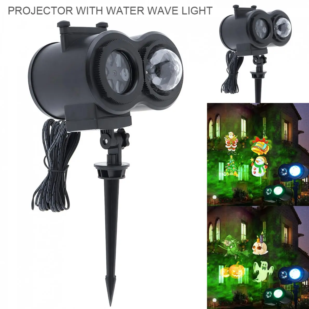 

Light Projector LED Card Water Pattern Projection Lamp with Remote Control + 12 Patterns for Christmas Halloween Festival Party