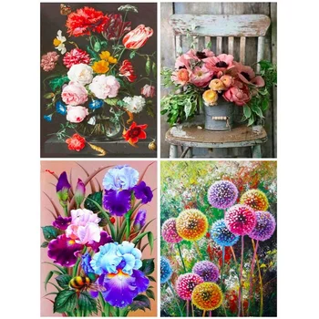 

4 Pack DIY 5D Diamond Painting Kits for Adults, Full Round Drill Embroidery Paints Pictures Arts Craft Wall Decor Flower
