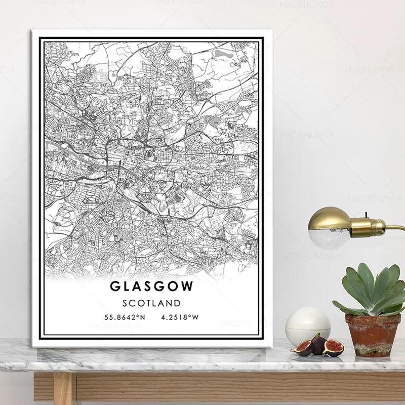 GLASGOW City Map Posters Canvas Paintings black and white Wall Art
