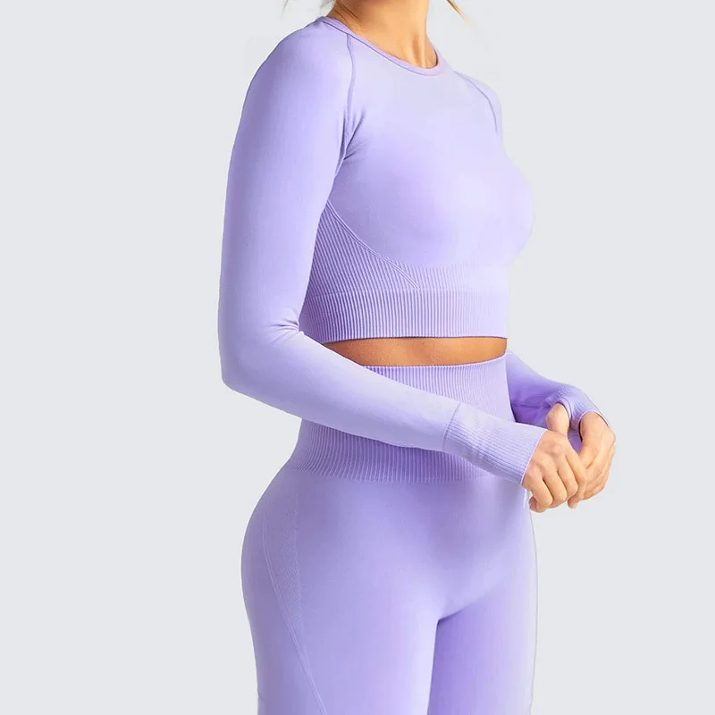 Workout Clothes For Women 7 Colors Seamless Yoga Set Sportwear Gym Set Long Sleeve Crop Top High Waist Sport Leggings Academic