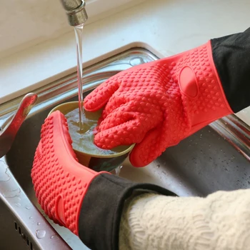 

New Silicone Microwave Oven Glove Kitchen Tool Mitten Terylene Insulated Heatproof Resistant Non-slip Thickening Baking Gloves