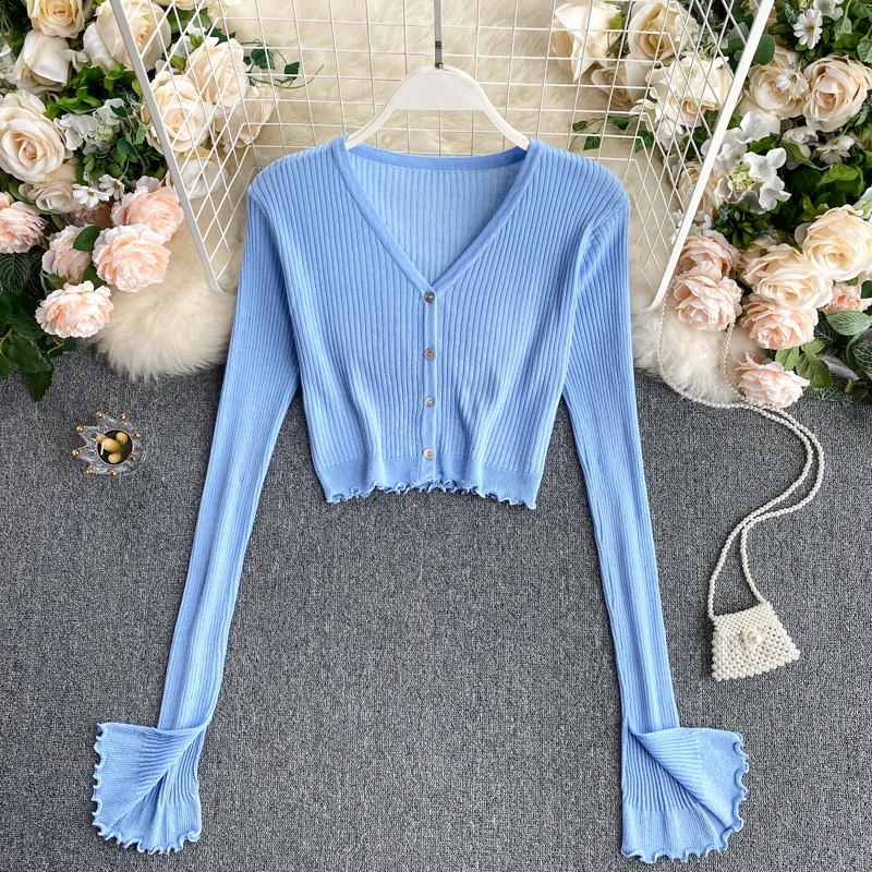 

Ins Stretch Thin Knitting Cardian Coat Women Summer Split Long Sleeve Sunscreen Summer Wear Thin Knitted Cardigan Top Shirt