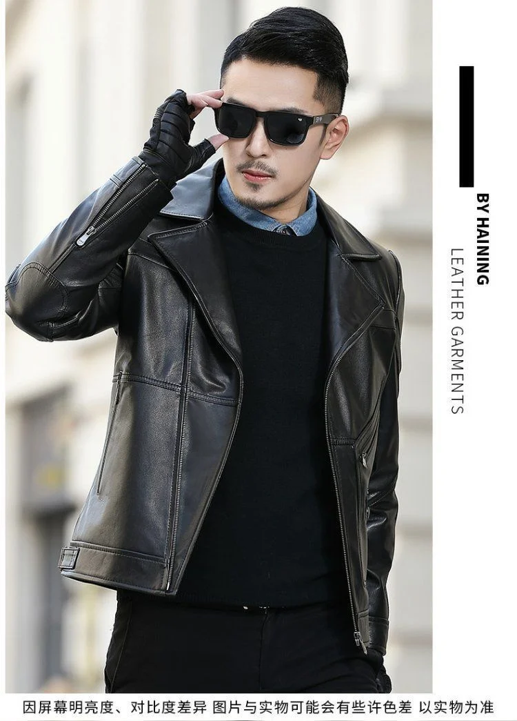 2021 New Autumn Spring Fashion Men Sheepskin Leather Jacket Motorcycle Korea Style Outwear Male Thin Classic Slim Fit Coats W118 sheepskin jacket