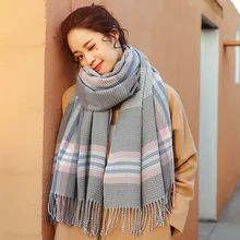 

Imitation Cashmere Scarf Women Autumn and Winter 2021 Thickened Warmth Herringbone Fringed Shawl Cold-proof Scarf