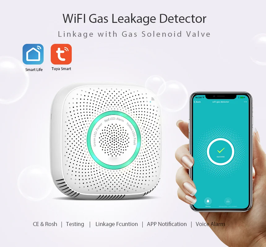 SMARSECUR Tuya WiFi GAS LPG Leak Sensor alarm Fire Security detector APP Control Safety smart home Leakage sensor smart life ring alarm hub plus keypad