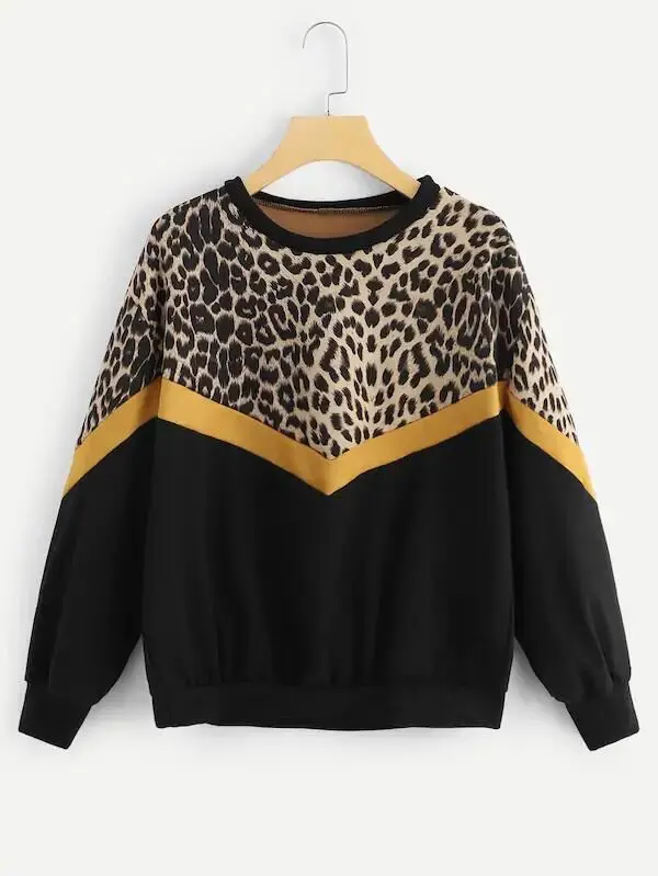 

Autumn Pullover Print Fashion Wild Round Neck Long-sleeved Leopard Hoodies Cotton Loose Sports Casual Women's Sweatshirt