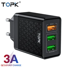 TOPK B348Q Quick Charge 3,0 USB Зарядное устройство QC3.0 быстрой зарядки нескольких Зарядное устройство для samsung S10 Xiaomi Mi9 путешествия Сетевое зарядное устройство для телефона
