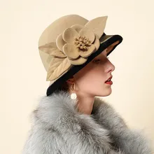 Женская шляпа с цветком, Лоскутная, во французском стиле, шапка для художника, винтажная, осенняя, зимняя, теплая, из флока, для девушек, вечерние, Рыбацкая шапка