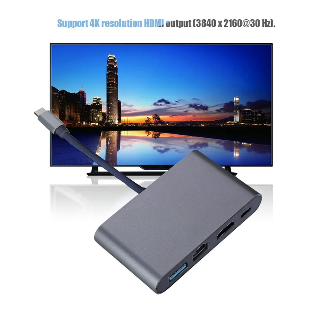 4 в 1 USB-C концентратор адаптер USB 3,1 type-C концентратор к HDMI 4K RJ45 Gigabit Ethernet USB 3,0 HDMI USB-C адаптер Высокая скорость передачи данных