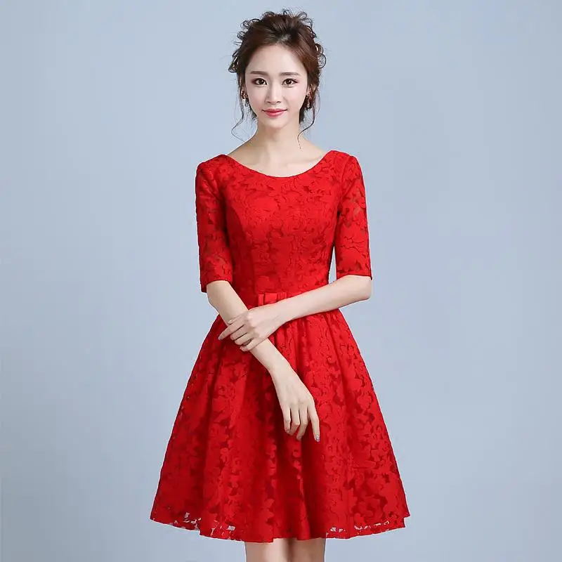 Розовые короткие вечерние Cheongsam модные элегантный в китайском стиле Мини Qipao восточные женские платья роскошный шлейф халат Vestido S-3XL - Цвет: Красный