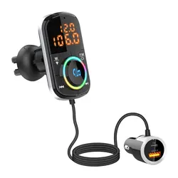 Reproductor de MP3 inalámbrico para coche QC3.0, carga rápida PD, cargador de luz ambiental para coche, transmisor FM, soporte de pantalla de tubo Digital Dual