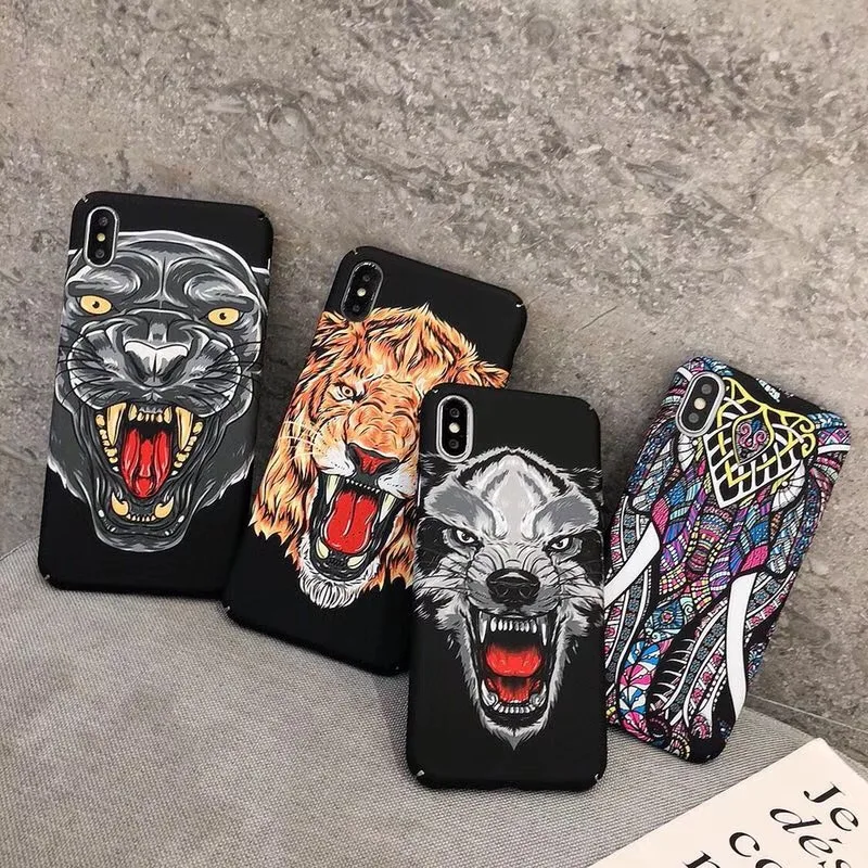 

Hot Luminous 3D Emboss Beast totem hard plastic phone case for iphone 7 7plus 8 8plus X XR XS max tiger Wolf lion cover coque