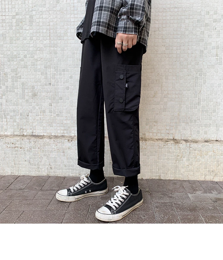 Spring And Autumn New Hong Style Personality Youth Handsome Multi-pocket Feet Drawstring Casual Pants Black / Khaki M-2XL