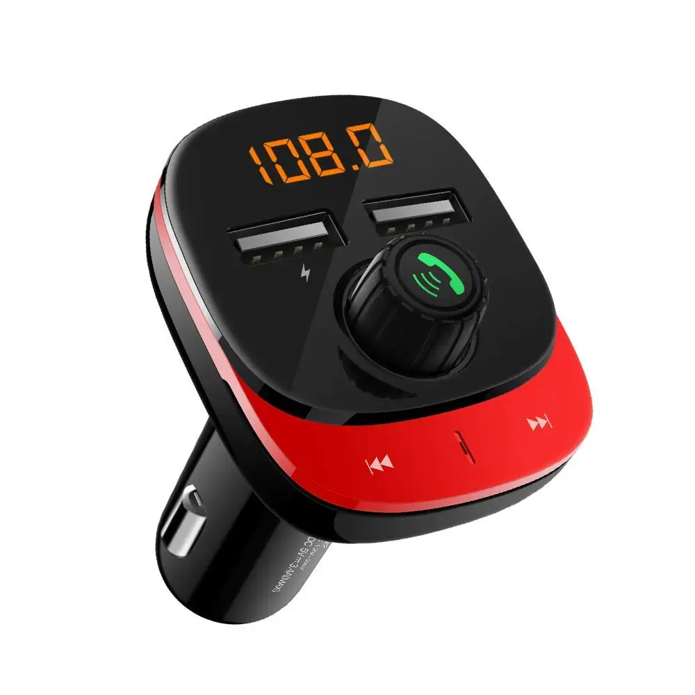 Радио передатчик Hands-free держатель для телефона fm-передатчик Bluetooth Автомобильный MP3-плеер автомобильный комплект аудио адаптер двойной USB порт зарядка - Название цвета: Красный