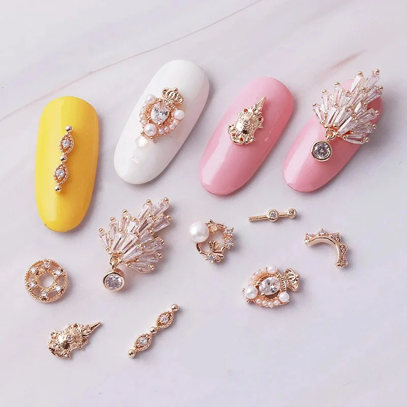 Latest 5 Pieces/lot New Metal Nail Art Decorations With Luxury Zircon Rhinestones Nail Art Alloy