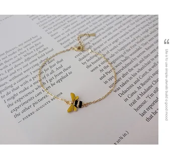 

V-359 S925 Sterling Silver Simple Gold Cartoon Little Bee Pendant Bracelet For Women Fashion Classic Party Jewelry Accessories