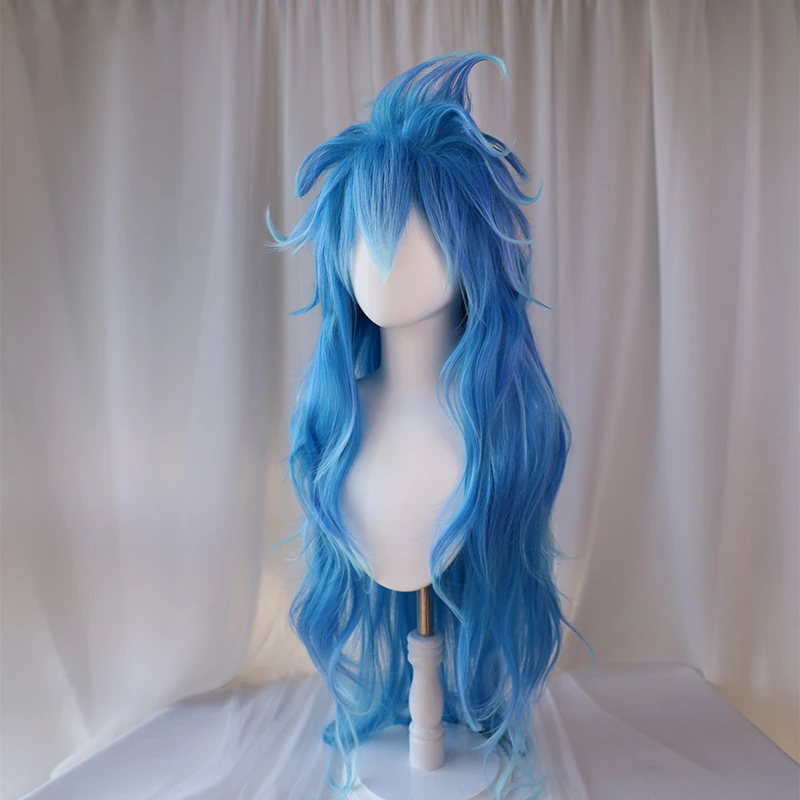 UWOWO Twisted-Wonderland Idia Shroud Cosplay Wig Ignihyde 130cm Blue Gradient Long Wavy Hair