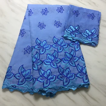 

Latest Sky Blue Rhinestones Lace Fabric High Quality African French Tulle Mesh Lace Fabrics 5 +2 yards for Wedding Party dress