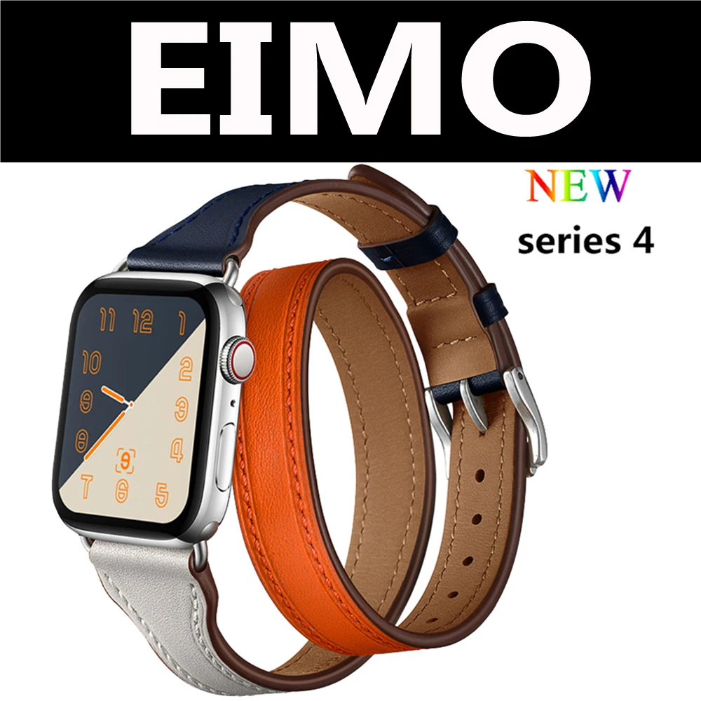 Ремешок кожаный для Apple watch band 4 44 мм 40 двойной браслет наручных часов Iwatch series 3 2 1 42