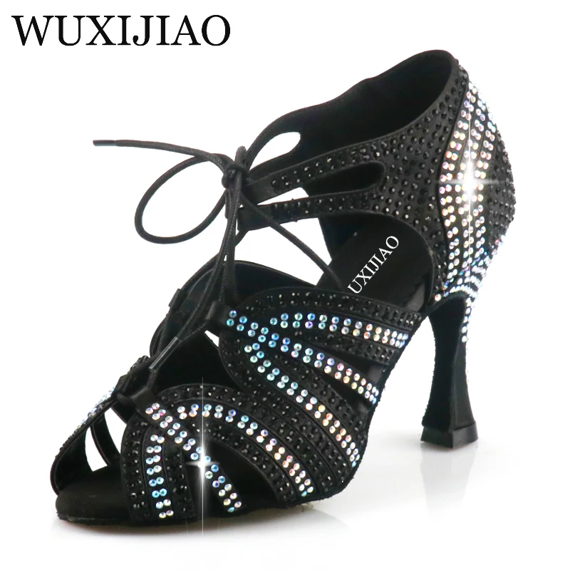 WUXIJIAO Women's Latin Dance Shoes New Dance Shoes Unique Design Salsa Shoes Diamond Sandals