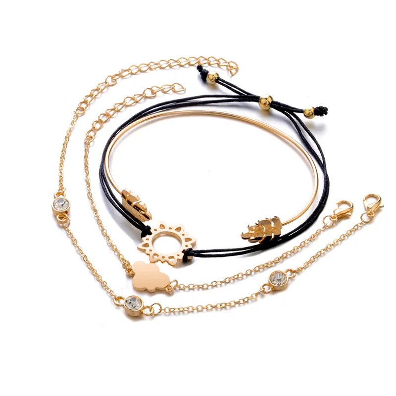 Sindlan 4 шт простой цветок облако шарм браслеты для женщин золотой лист браслет с подвесками Boho браслеты Набор Мода наручные ювелирные изделия