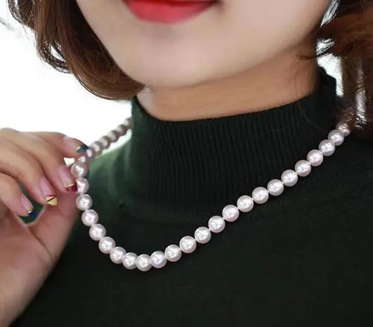 classic 10-11mm south sea ROUND white pearl necklace 18"14K Gold Clasp KKK