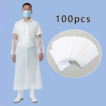 

100Pcs Single Use Plastic Apron Waterproof Oil-proof Kitchen Restaurant BBQ Oil Stain And Water Resistant