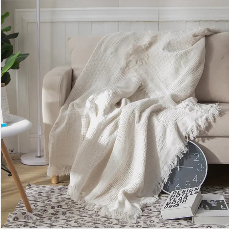 

Cutelife Grey Grid Cotton Knit Throw Blanket Double-sided Available Travel Robe Blankets Simple Sofa Cover Home Goods Bed Throw