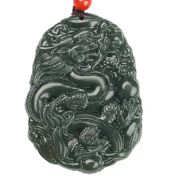 

LETSFUN Fine Jewelry Pure Natural Green Jade Amulet Blessing Lucky Auspicious Dragon Necklaces Pendant Free Shipping