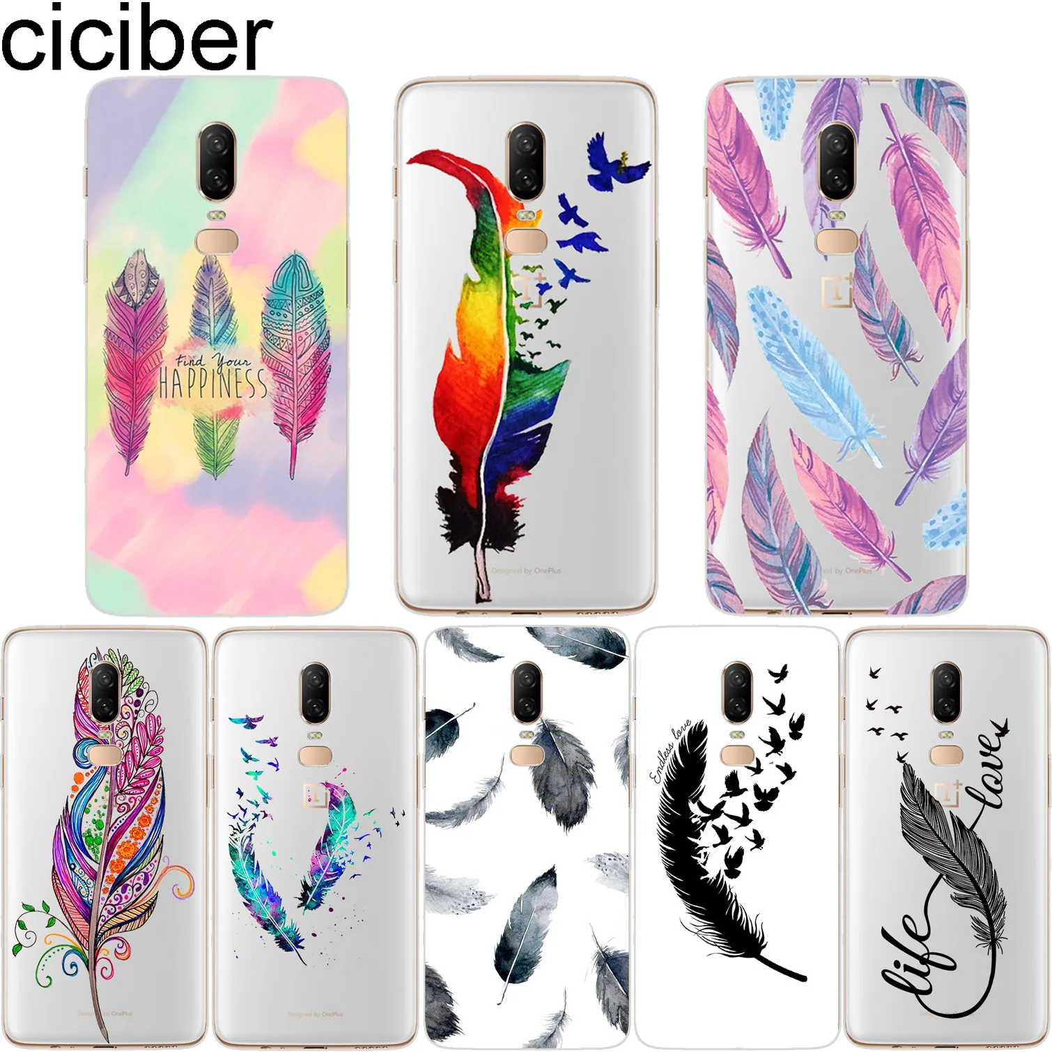 Ciciber цветное перо для Oneplus 6 6T 5 T Мягкий силиконовый чехол прозрачный TPU 1 + чехлы