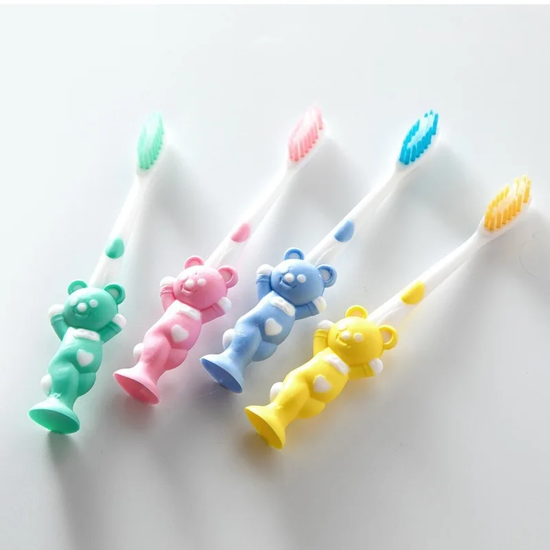 

Children's Suction Soft Bristle Manual Toothbrush Cartoon 4 in Bags Silicone Anti-Slip Protection Toothbrush Head
