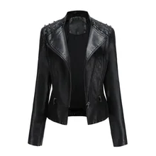 Faux Leather Pu Jacket Women 2021Autumn Winter Long Sleeve Slim Fashion Motorcycle Jacket Black Faux Leather Coats Outerwear