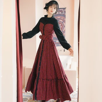 

SexeMara fashion Autumn And Winter The New Boss splice lattice Waist Big swing dress Free shipping