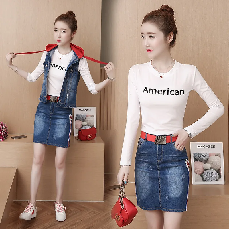 

2019 Spring Clothing New Style Korean-style Computer Cable Lock WOMEN'S Dress-Style Set Skirt Three-piece Set Women's Spring Fas
