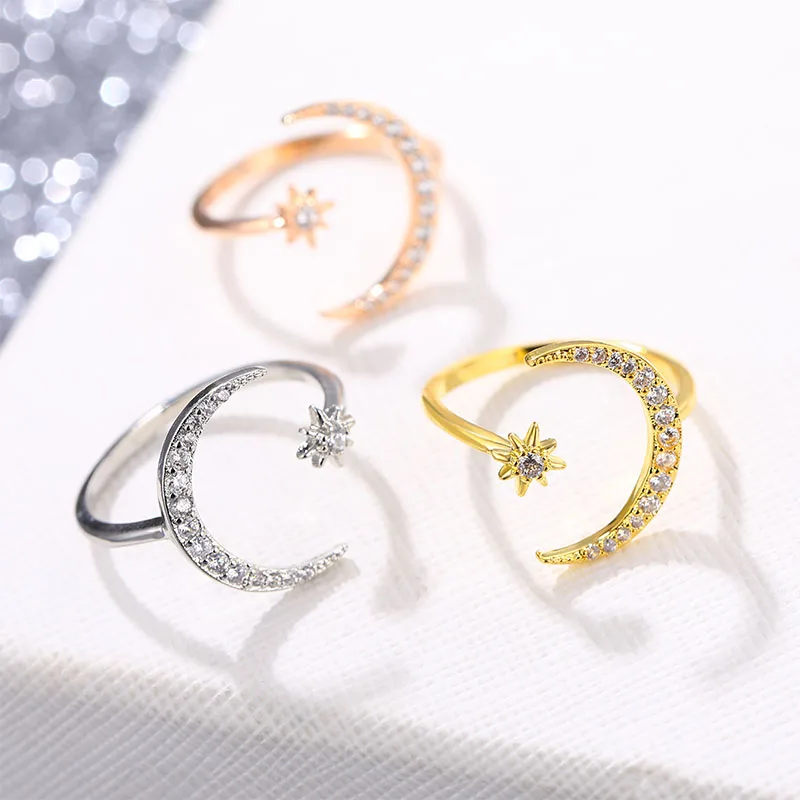 IPARAM New Design CZ Zircon Star Moon Ring 2021 Fashion Statement Geometric Gold Silver Color Charm Lady Girl Ring Jewelry - Image 4