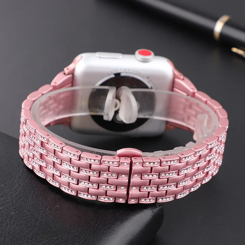 pink Стильный Кристалл Алмазный ремешок для Apple Watch 38 мм 42 мм 40 44 мм сменные полосы из нержавеющей стали для iWatch серии 5/4/3/2 - Цвет ремешка: pink