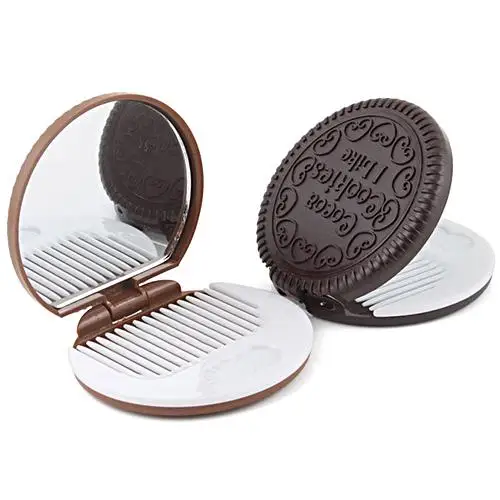 

Cute Cookie Shaped Design Mirror Portable Makeup Chocolate Shape Comb Set Creative Mini Makeup Mirror Set Cute Makeup Mirror