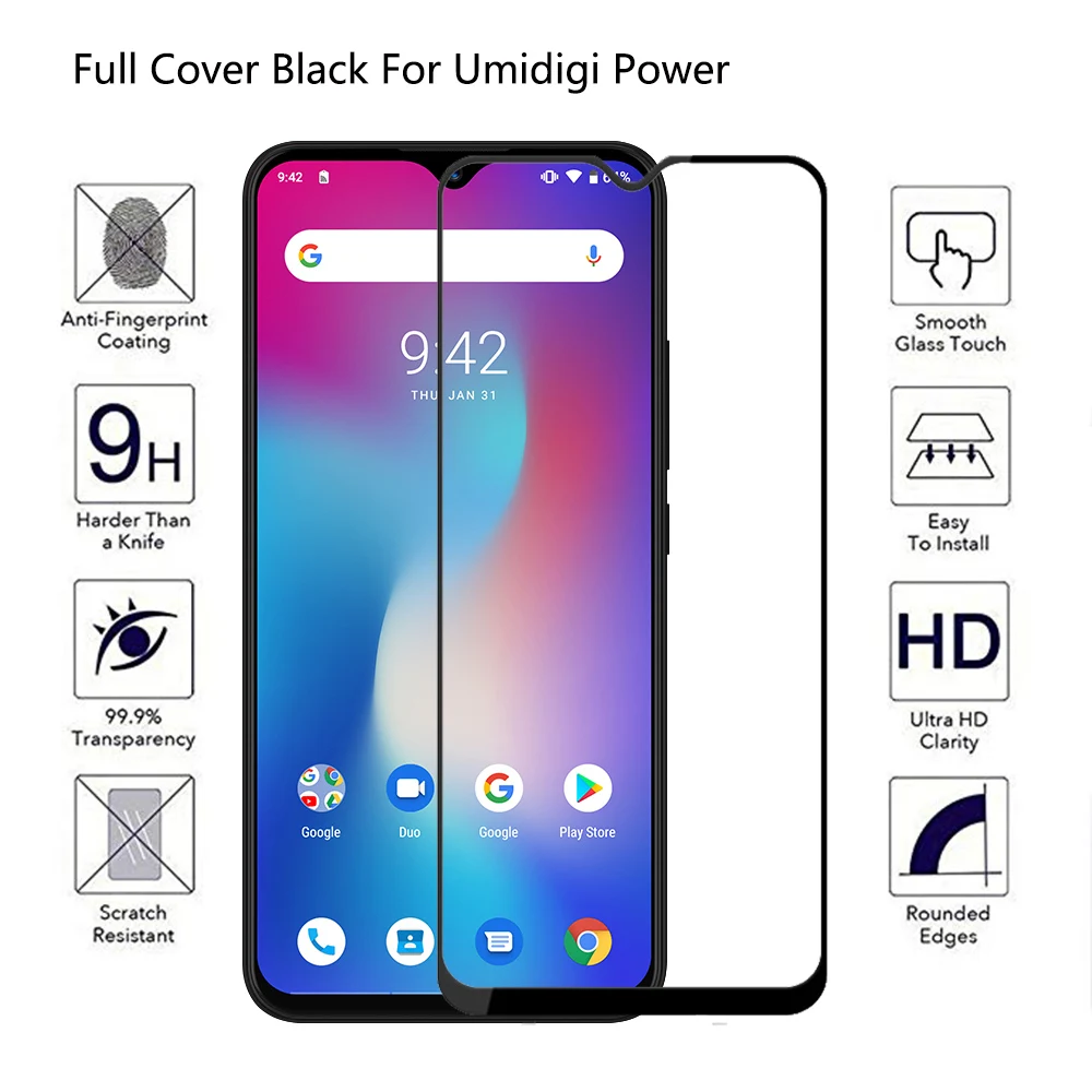 Полноэкранное закаленное стекло для телефона Umidigi Umi Power полное покрытие клеем