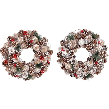 

Promotion! 35Cm Artificial Christmas Wreath for Front Door Wreath with Pinecone Thanksgiving Indoor Outdoor Decoration