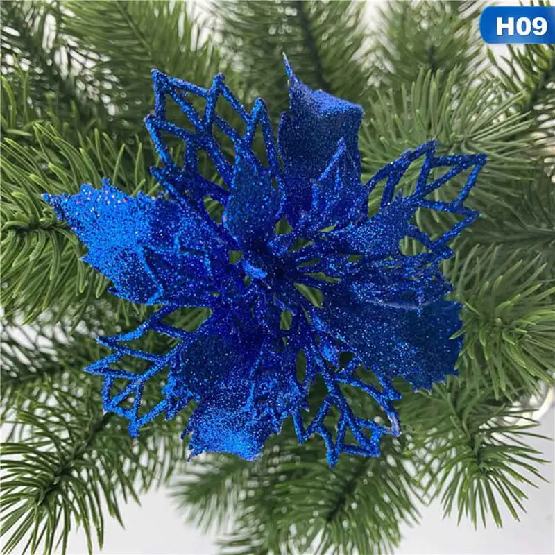 Большие искусственные цветы для рождественского декора блестки Poinsettia поддельные цветы DIY дома Рождество Новогоднее украшение цветок свадьба - Цвет: H09