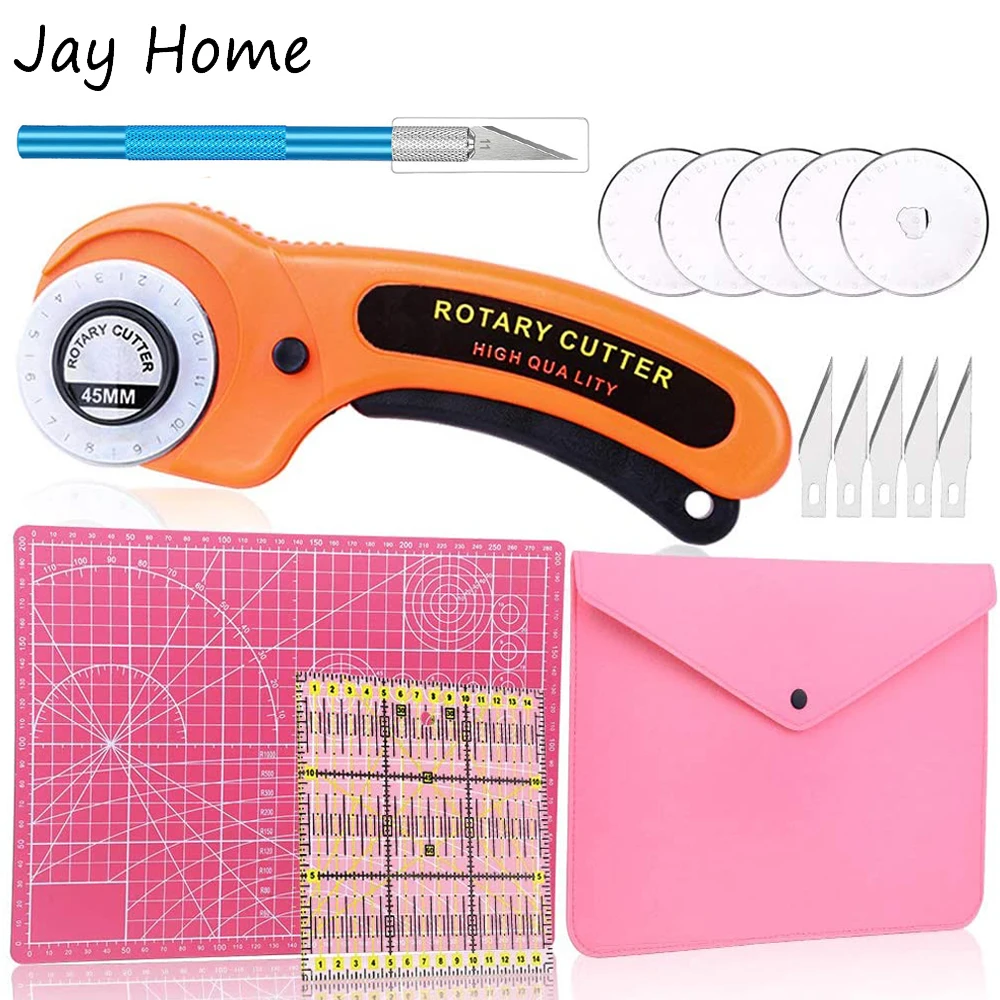 Sewing Rotary Cutter Kit 45mm Rotary Cutter with 5 Blades Cutting Mat Patchwork Ruler Precision Knife for Sewing Quilting Crafts