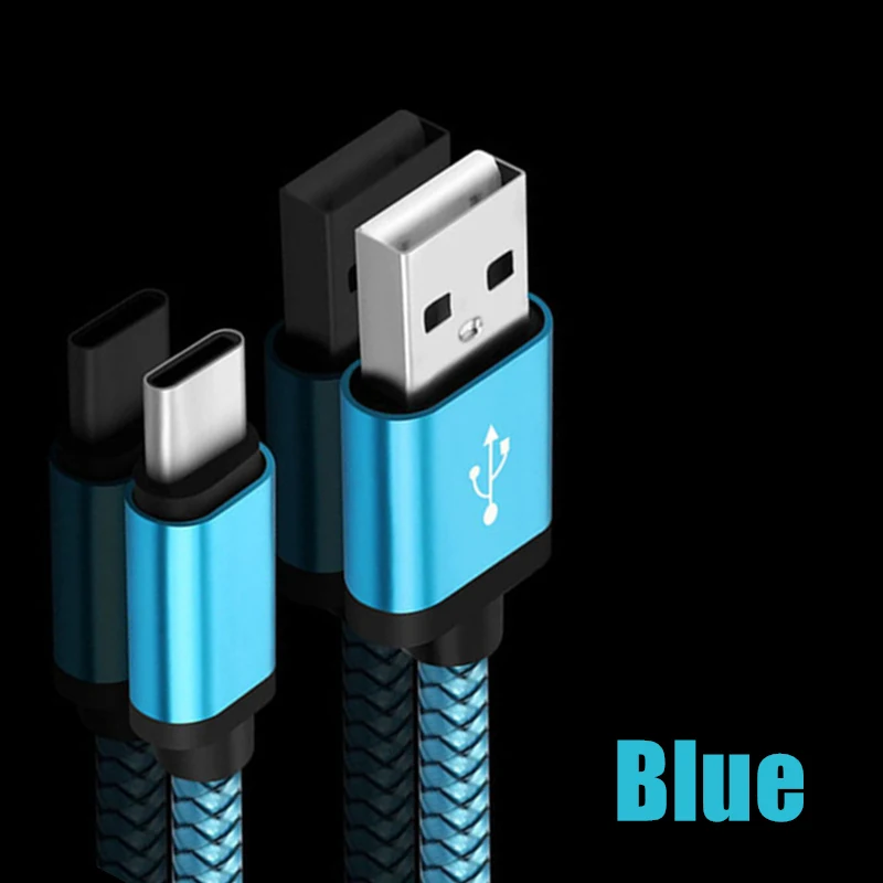 Кабель usb type C 2.4A для быстрой зарядки смартфона, зарядное устройство, нейлоновый шнур для Xiaomi mi 9t 9 8 se 6 mi a1 a2 a3 meizu 16t - Цвет: Синий