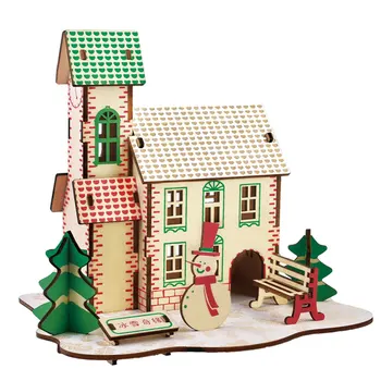 

1Set Kids wooden puzzle 3D House Model DIY Castle Hand Craft Building Jigsaws Kit Educational Toy Gift for Children Adult