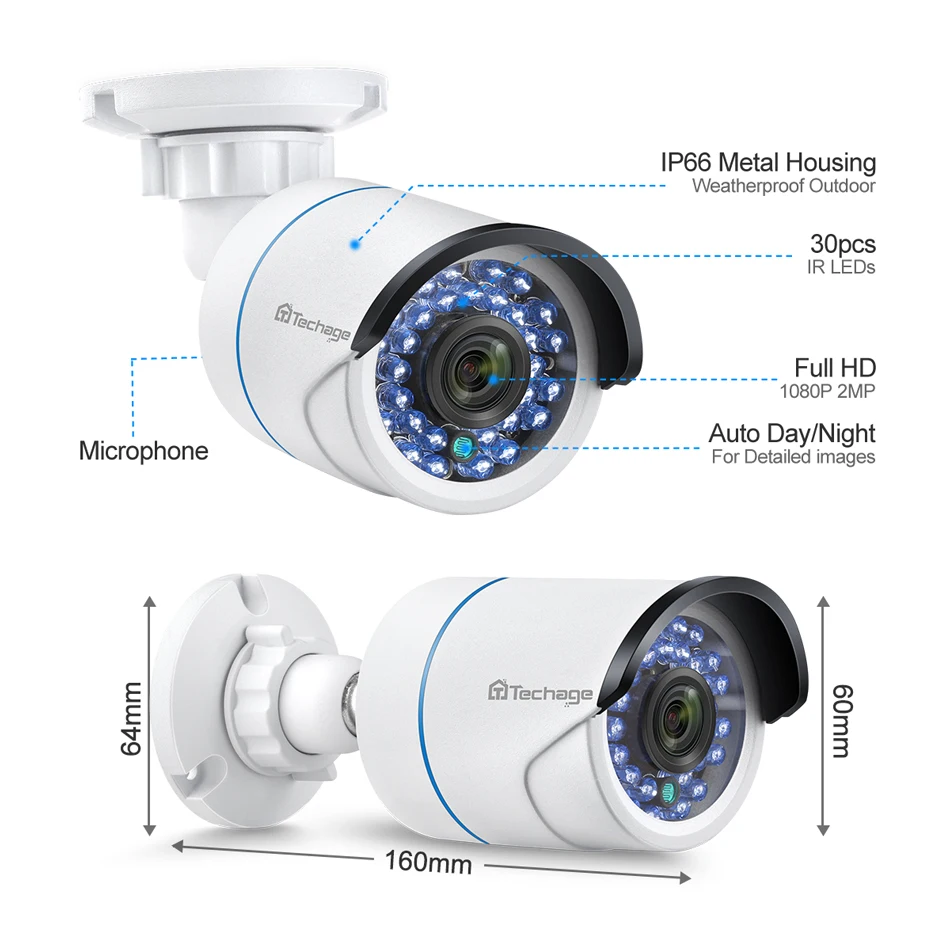  Techage H.265 8CH 1080P POE NVR Kit CCTV System 2MP Audio IP Camera IR Outdoor P2P Onvif Video Secu - 32820748200