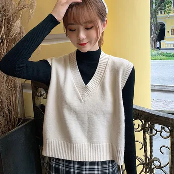 

Knitted Pullover Women Sweater Vest 2020 Autumn Sweater Sleeveless Knitted Tank Women Casual Loose White Tank Tops Pull Femme